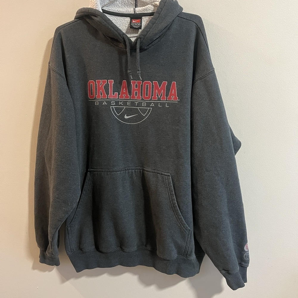 Men's Vintage Y2K Nike Oklahoma Basketball Heather Gray Hoodie Sweatshirt Sz 2XL